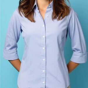 Lilly Pulitzer Baby Blue and White Button-Down Fitted Dress Top Size 8